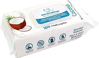 Best Pet Supplies 8" x 9" Pet Grooming Wipes for Dogs & Cats, 100 Pack, Plant-Based Deodorizer for Coats & Dry, Itchy, or Sensitive Skin, Clean Ears, Paws, & Butt - Moisturizing Coconut