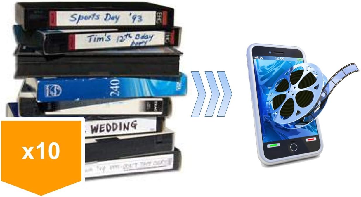 10 Pack - Video Tape Transfer and Digitization to MP4 Service (VHS, Hi8, MiniDV, Digital8, VHS-C, Beta, Audio)