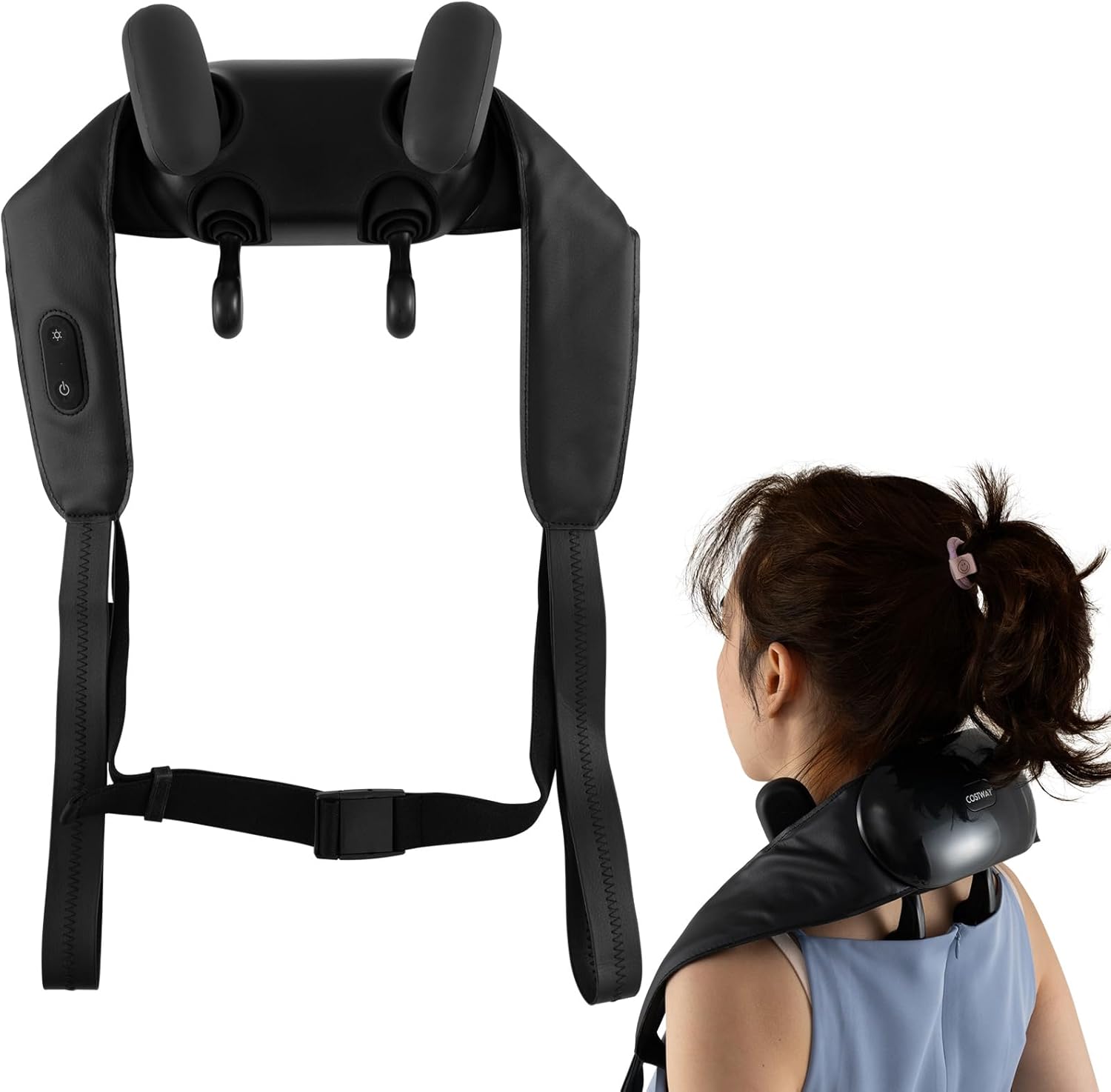 COSTWAY Neck Shoulder Massager, 4D Deep Tissue Kneading Shiatsu Machine with 2 Heat Levels for Pain Relief, Portable Cordless Neck Back Leg Massager Pillow, Gift for Family Women Men, Black
