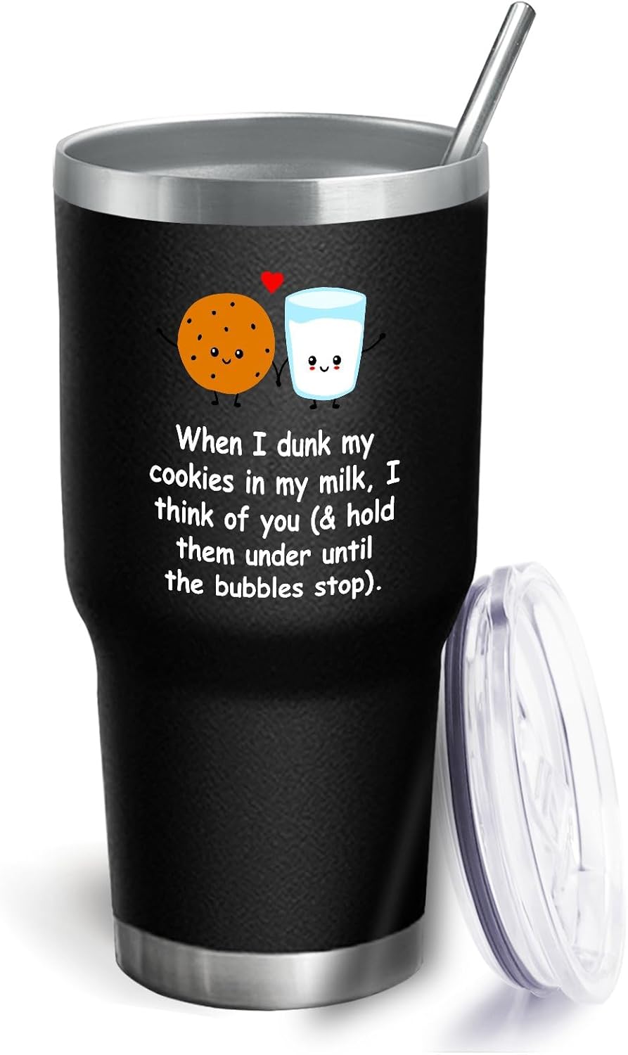 30 oz Tumbler with Lid and Straw When I Dunk My Cookies In My Milk I Think Of You, Cookie And Milk Coffe Tumbler Insulated Tumblers Stainless Steel Tumblers Funny Gift, black10