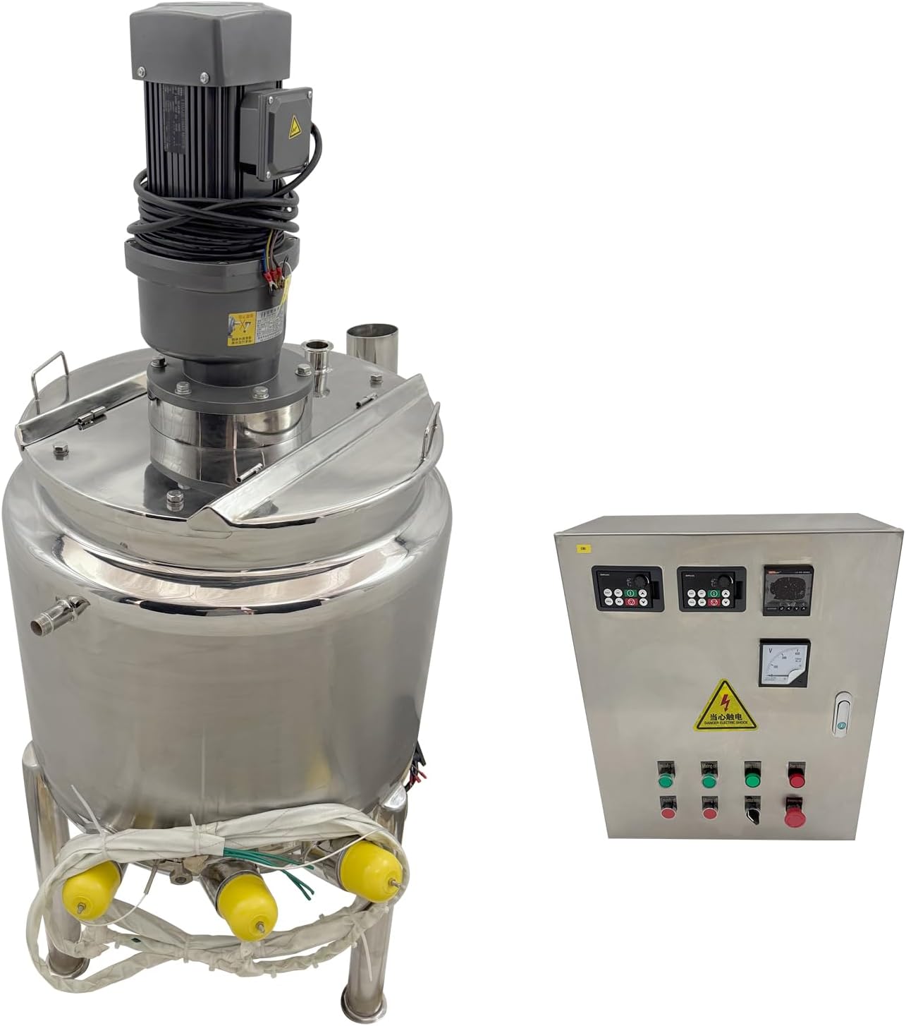 100L/26.4Gal Mixing Emulsification Tank 3-in-1 Commercial Mixer Dual-Layer Heating & Wall Scraping, Food-Grade 304 Stainless Steel Homogenizer for Cream, Dairy, Cosmetics 220V 1PH/3PH