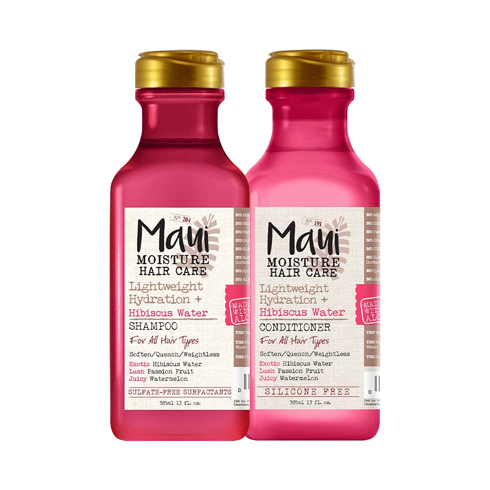 Maui Moisture Lightweight Hydrating Hibiscus Water Conditioner and Shampoo Set - No Sulfates, 13 fl oz