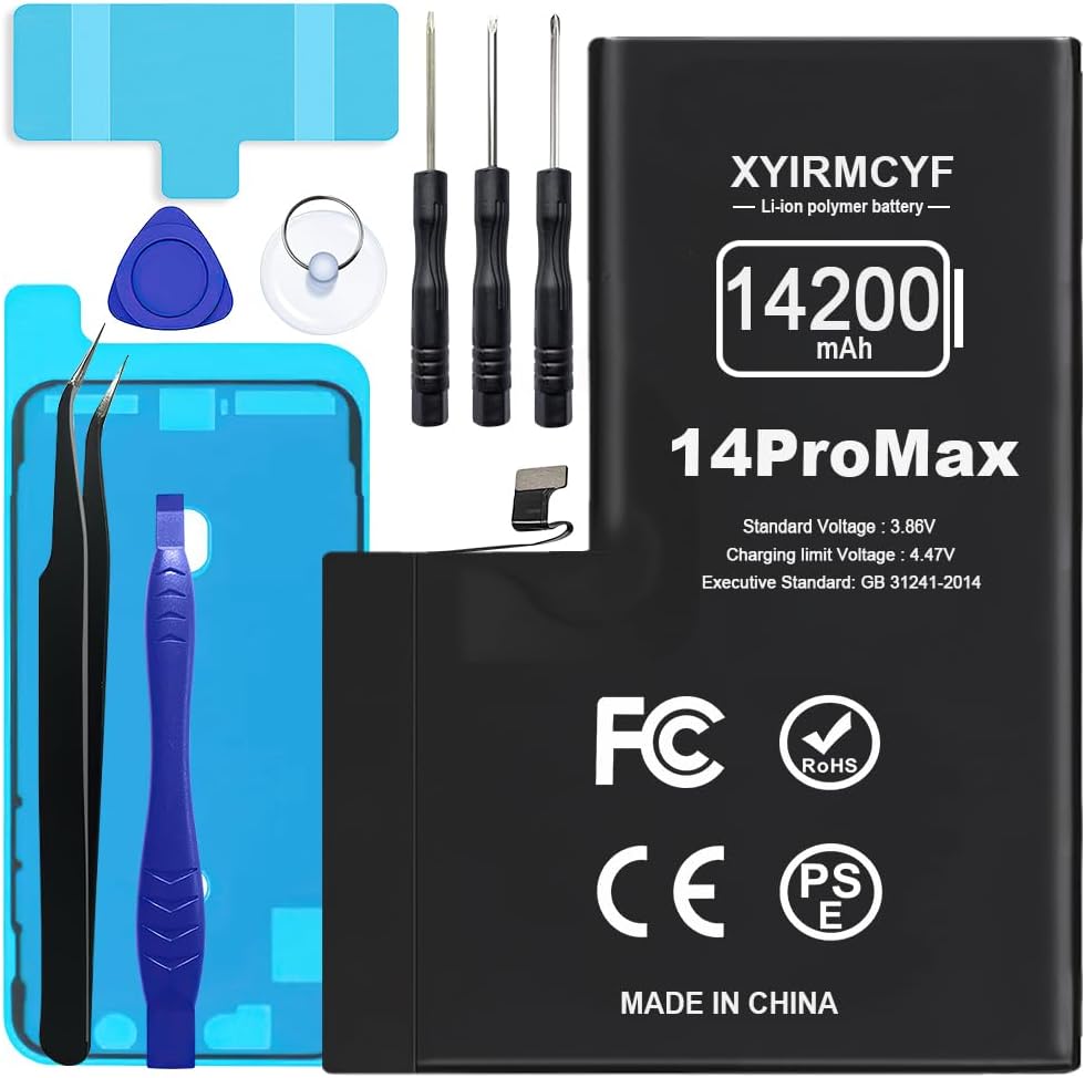 14200mAh Super Capacity Battery Compatible with iPhone 14 Pro Max, 0 Cycle Li-Polymer Replacement Battery for iPhone 14 Pro Max, with Professional Repair Tool Kit