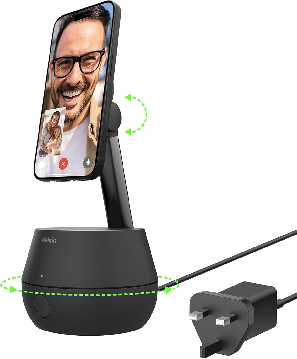 Belkin Auto-Tracking Stand Pro with DockKit, MagSafe Compatible 15W Wireless Charging, 360-Degree Tracking, and iOS Integration for iPhone 15, 14, 13, 12 Series, & More, 5ft AC Plug Included - Black