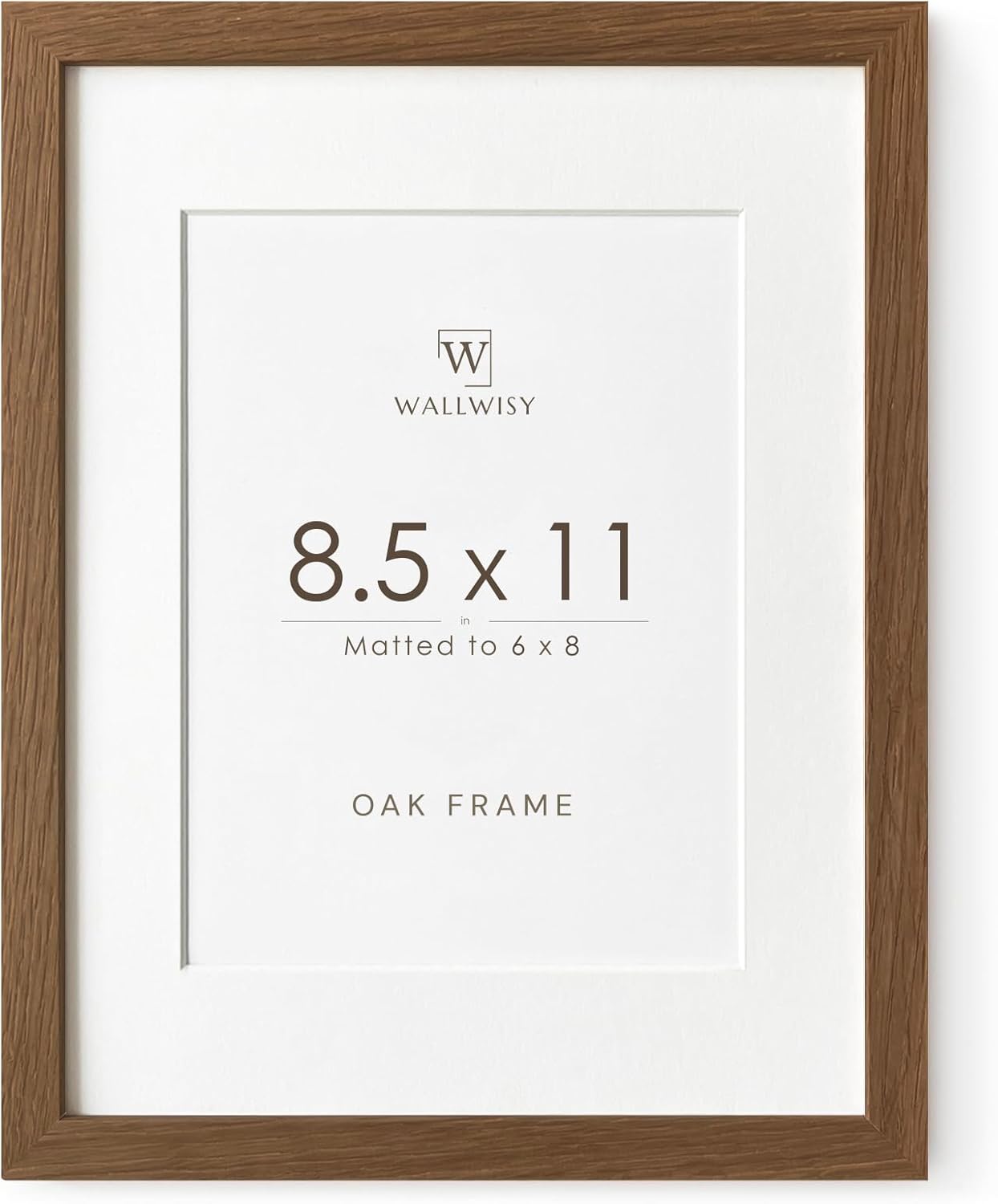 8.5x11 Picture Frame, Solid Oak Wood 8.5 by 11 Picture Frame with Mat to 6x8(Openning Size is 5.5x7.5), 11x8.5 Natural Oak Frames for Wall and Tabletop Display, (Walnut Set of 1)
