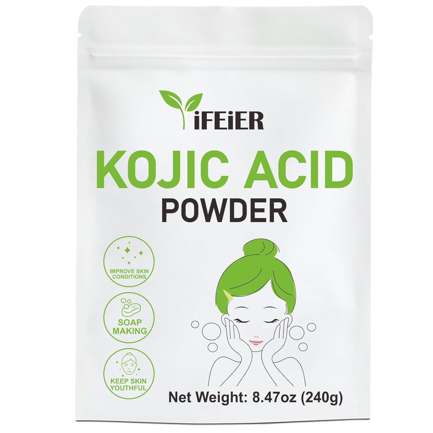 Pure Kojic Acid Powder 240g(8.47oz) for Skincare Products and Homemade Cosmetics. Natural and Organic Bulk Packing Kojic Acid Dipalmitate Powder for DIY lotions | Creams | serums | Soaps