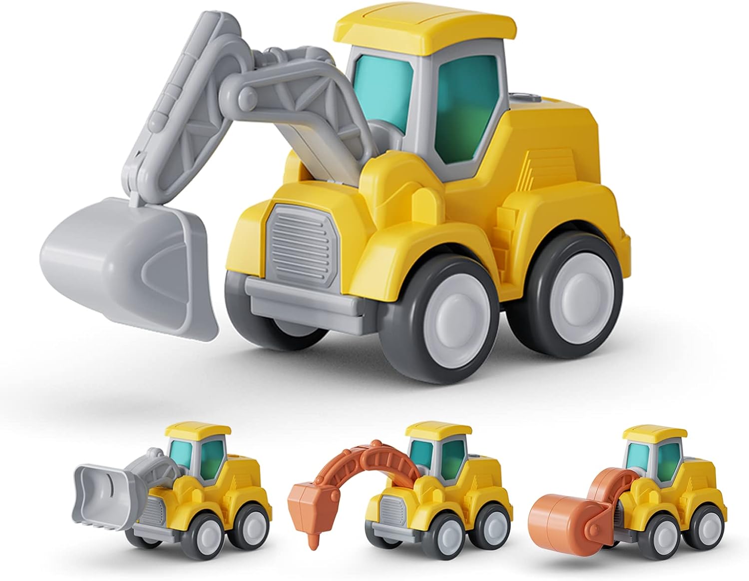 CARLORBO Digger Toy Cars for Toddlers - Pull Back Cars Toys, Press and Go Truck Toys for 18 Months to 2 3 4 5 Years,4 PCS ABS Engineering kids' Play Vehicles for Boys Girls Gift