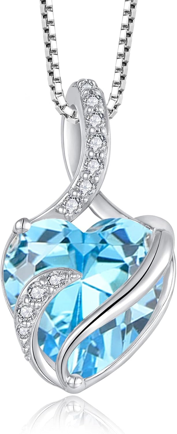 FJ Necklaces for Women 925 Sterling Silver Heart Birthstone Pendant Necklace Jewellery Gifts for Women Girls