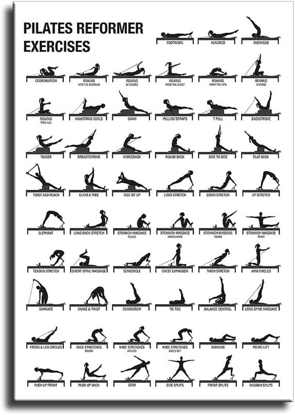 LILIIY Pilates Reformer Chart Poster Home Workout Gym Yoga Studio Decoration Poster Gift for Yoga Lovers (24x36inch-No Frame)