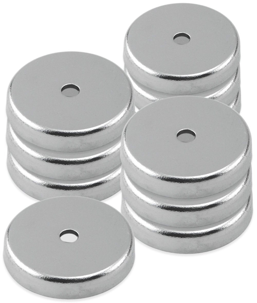 Master Magnetics Ceramic Round Base Magnet - 1.425" Diameter, 0.283" Thick, 0.190" Center Hole, 16 Pound Pull, Nickel Plated, Pack of 10, RB45CX10