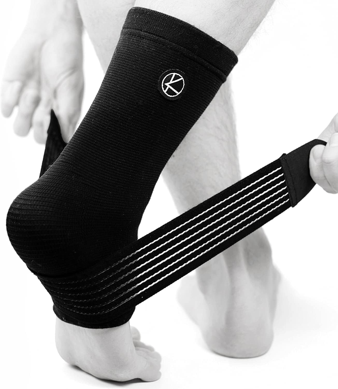 KARM Achilles Tendonitis Support - Achilles Tendon Support - Ankle Brace Sleeve for Women & Men, Ligament Damage, Plantar Fasciitis, Sprained Ankle, Running - Foot Wrap with Compression Strap