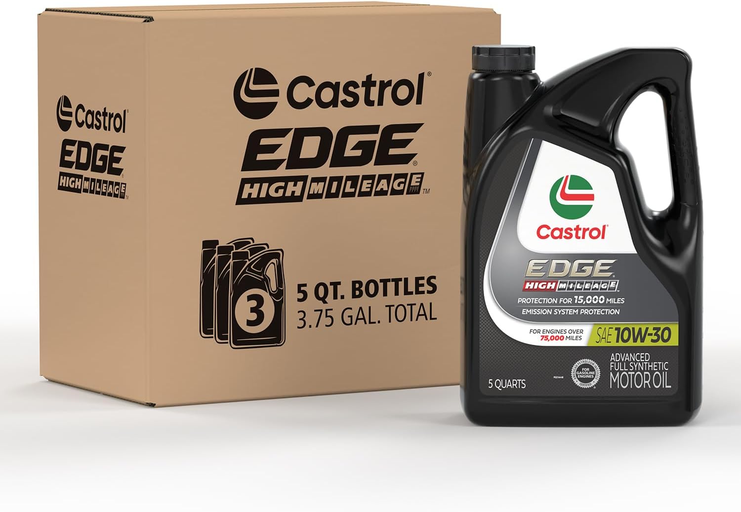 Castrol EDGE High Mileage 10W-30 Advanced Full Synthetic Motor Oil, 5 Quarts, Pack of 3