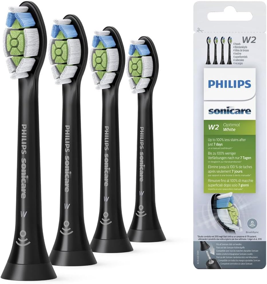 Philips Sonicare Original W2 Optimal White Standard Sonic Toothbrush Heads - 4 Pack in Black (Model HX6064/11)