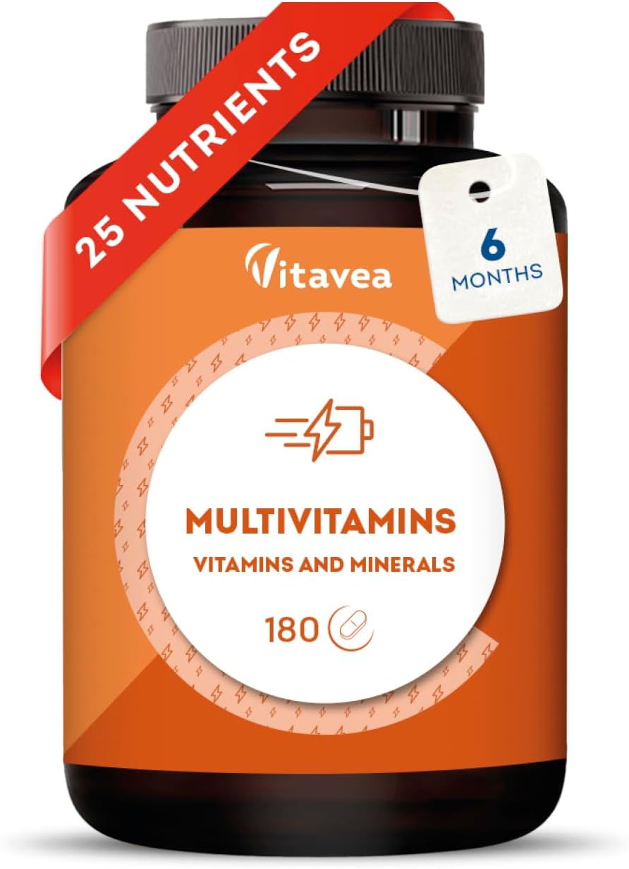 Multivitamins & Minerals – 25 Essential Nutrients with Vitamins A, B, C, D, E, Zinc & Iron – 180 Tablets – Energy, Immunity, Skin & Hair – Multivitamins for Men & Women – Vitavea