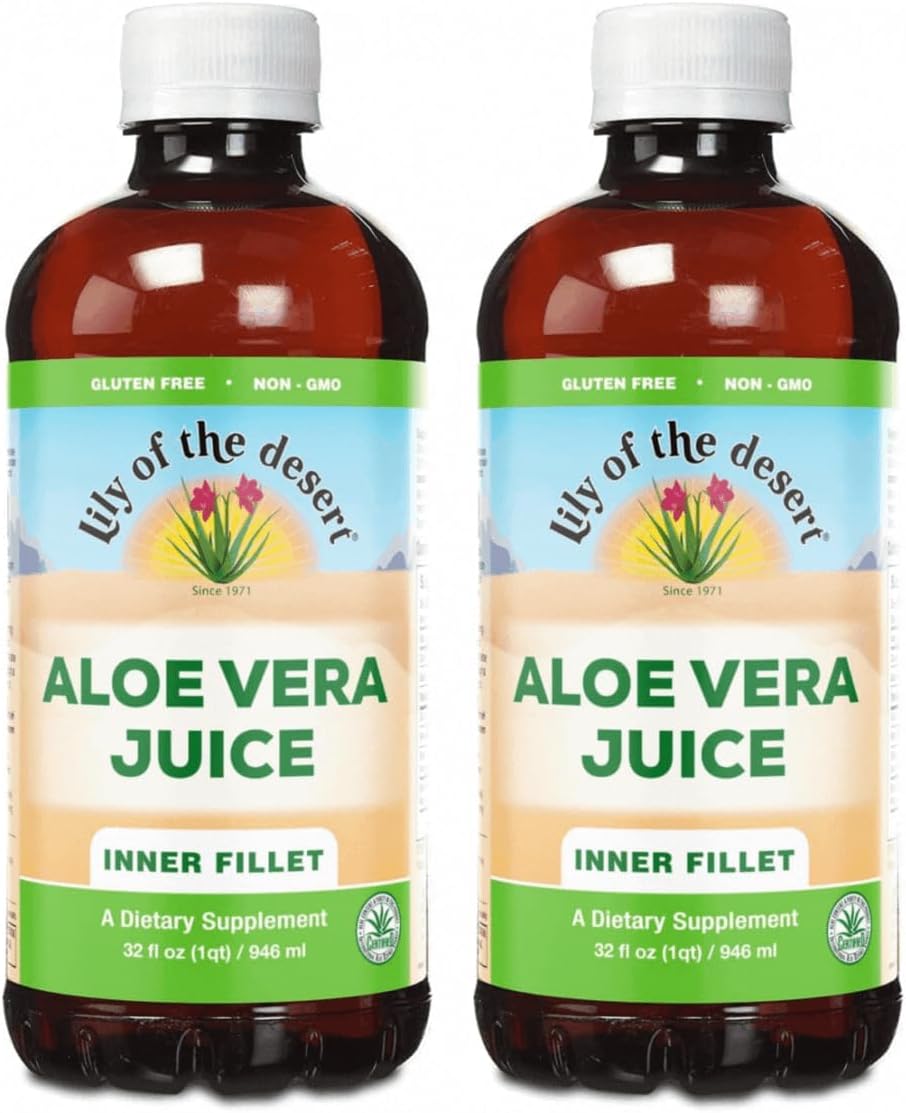 Lily Of The Desert Aloe Vera Juice - Inner Fillet Aloe Vera Drink, Organic Aloe Juice with Natural Vitamins, Digestive Enzymes for Gut Health, Stomach Relief, 32 Fl Oz (Pack of 2)