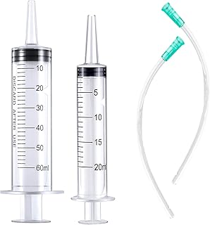 20ml & 60ml Syringe Plastic Liquid Measuring for Scientific Labs, Measuring, Watering, Refilling, Filtration, Feeding Pets, Medical Student, Oil or Glue Applicator Tools, 2pcs Syringe with 2pcs Tubes