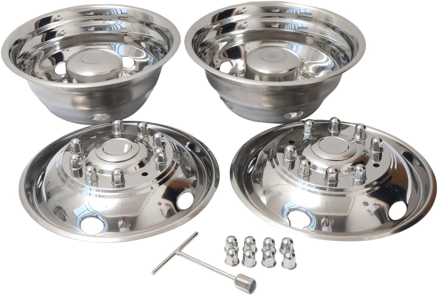 JESONN 19.5 Inch 10 Lugs 5 Hand Holes Polished Stainless Steel Wheel Simulator Full Kits for 2005-2025 Ford F450 F550 Truck (Does Not Fit RV Motorhome)