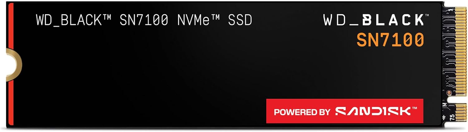 WD_BLACK SN7100 500GB NVMe SSD, M.2 2280, Read speeds up to 6800 MB/s, Next Gen TLC 3D NAND, WD_BLACK DASHBOARD, For Laptops, handheld gaming devices