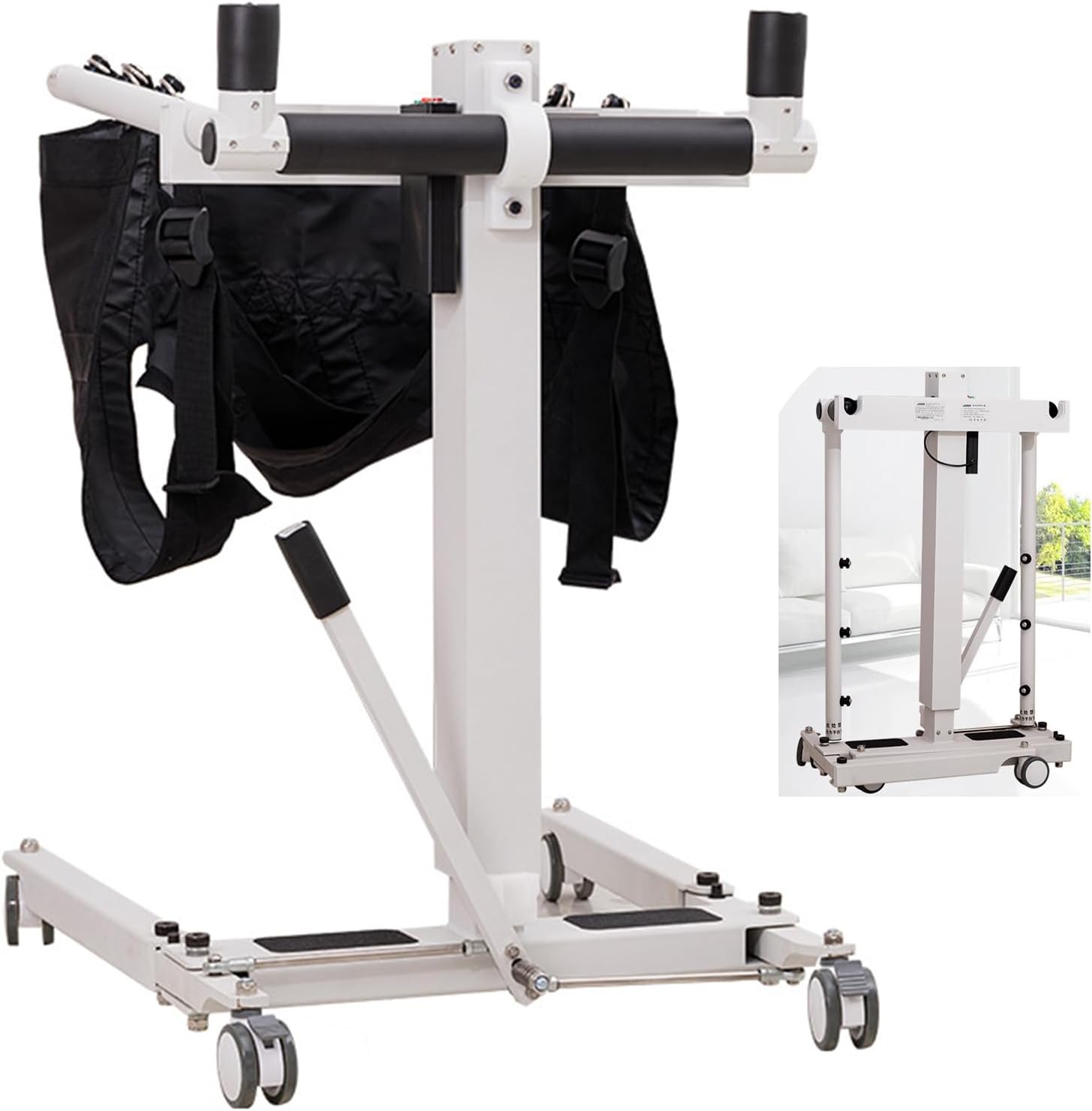 AEXET Folding Patient Lift Transfer Chair, Electric Adjustable Nursing Lift Chair for Home, Portable Walking Aid Devices for Elderly, Up to 287 LB (93 * 65-99 * 92-137cm)