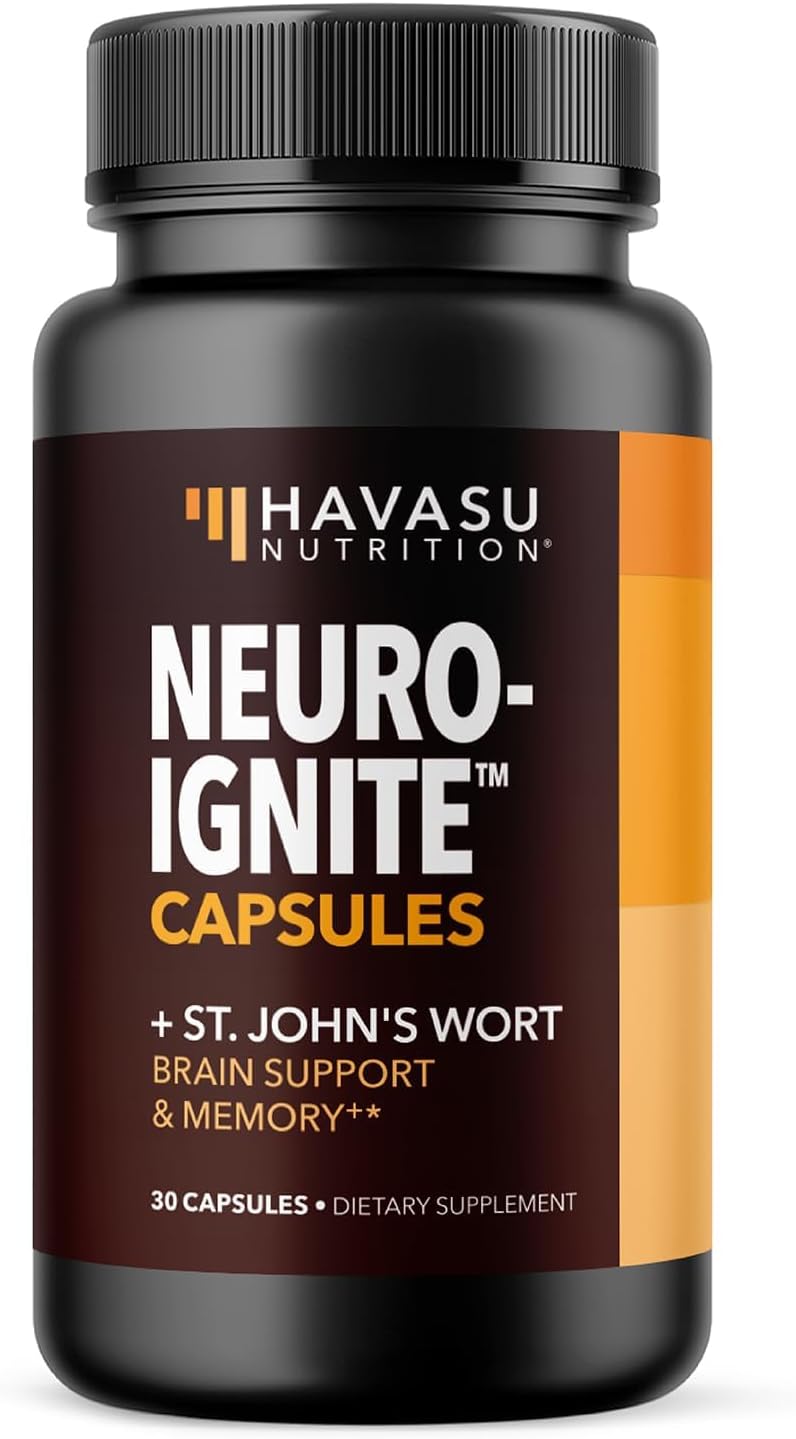 NeuroIGNITE Brain Supplement for Memory and Focus - 30 Count - Cognitive Support with St. John's Wort, Ginkgo Biloba, Bacopa, Phosphatidylserine and Nootropics - Non-GMO Capsules, 1-Month Supply