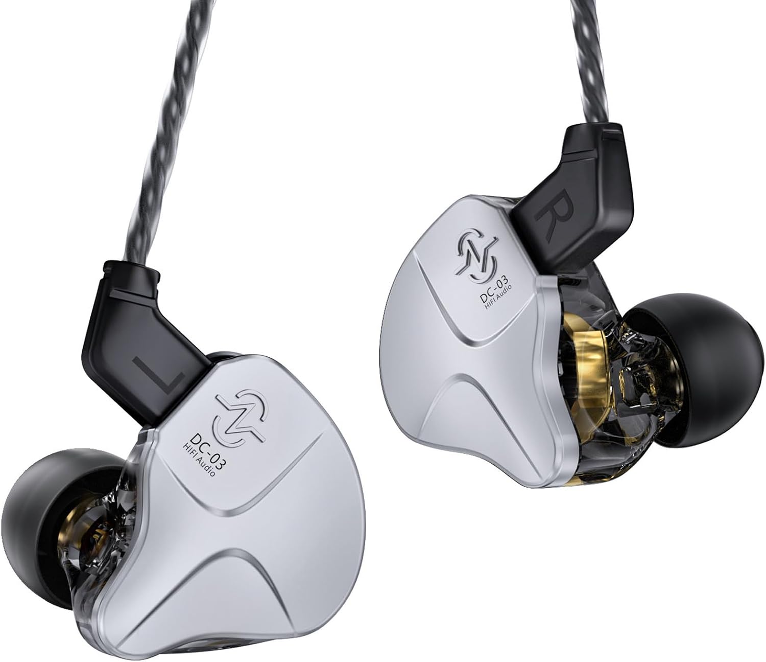 CCZ DC03 in Ear Monitor Headphones, IEM Earphones Wired Earbuds without Microphone, Noise Cancelling inear Headphones Wired, 1DD Powerful Bass HiFi Ear Buds, IEM for Gaming Music (Silver, without Mic)
