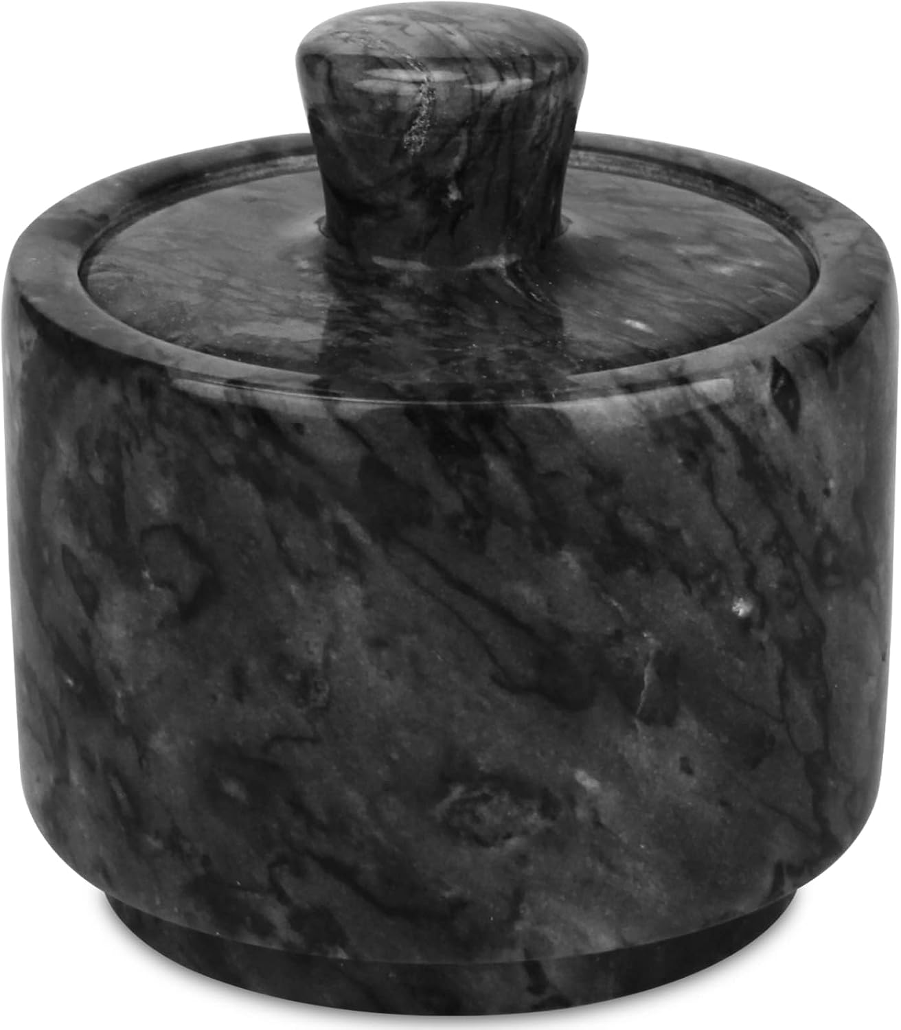 Marble Salt Cellar with Lid, Stone Salt or Pepper Bowl Box Container Jar Holder Well Keeper Dish Pig Crock (Black)