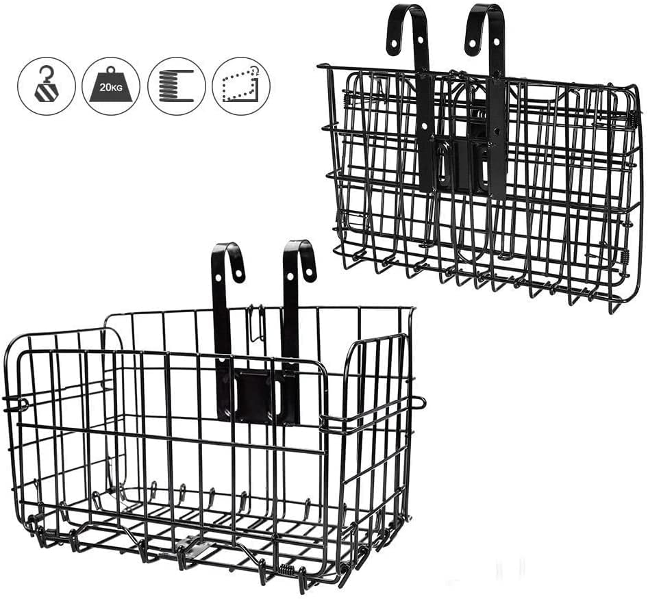 HOMEE Folding Rear Bike Basket Wire Mesh Fold-Up Detchable Front Bag Rear Hanging Bike Basket Bicycle Bag Cargo Rack for Mountain Bike Accessories Bike Frame Basket 1 Pack