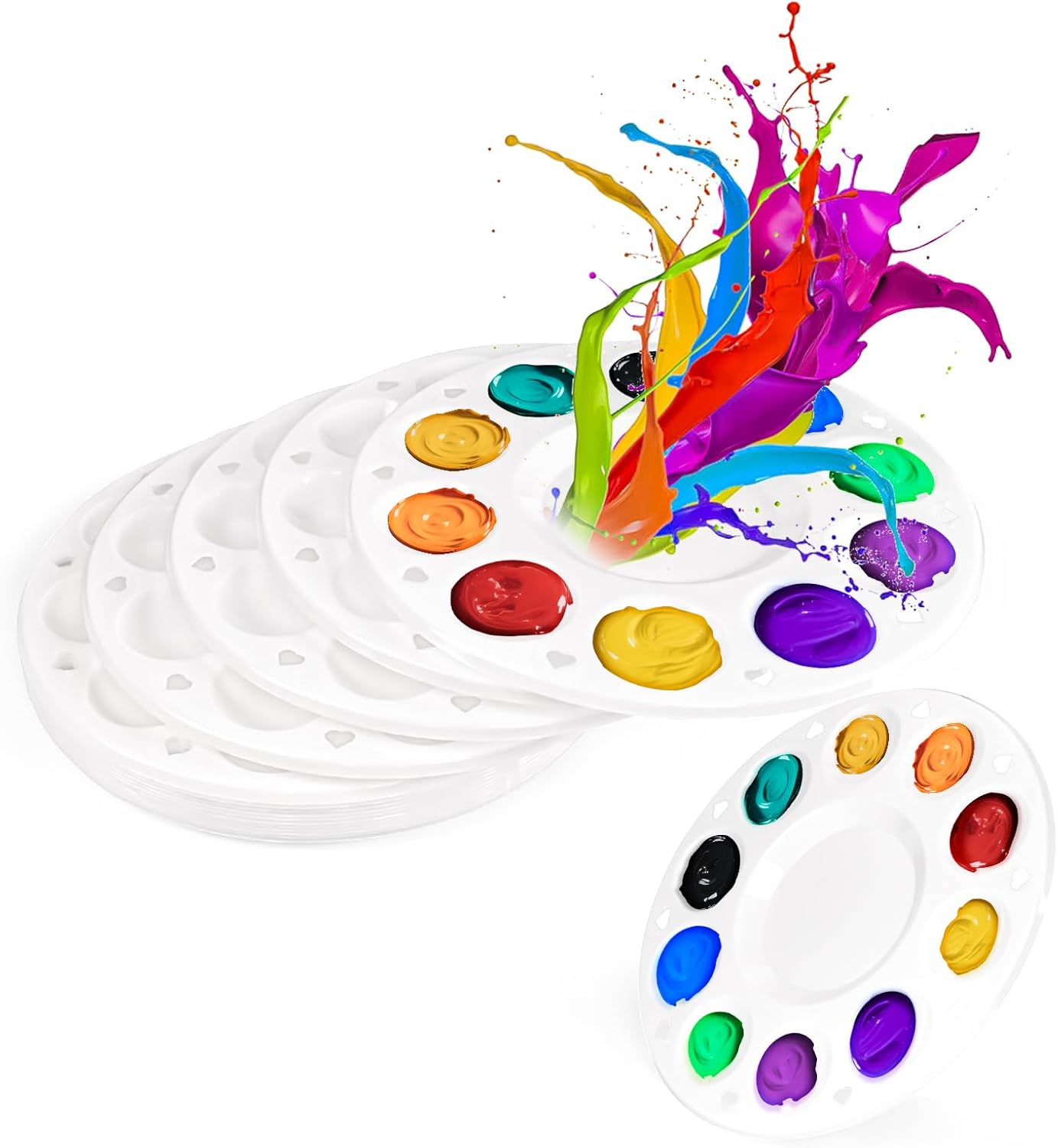 Cute Plastic Paint Tray Palettes with Heart-Shaped Cutouts - Perfect for Artists, Craft Enthusiasts and Hobbyists, Durable and Reusable Paint Pallets for All Your Creative Needs (16, 6.32IN-White)