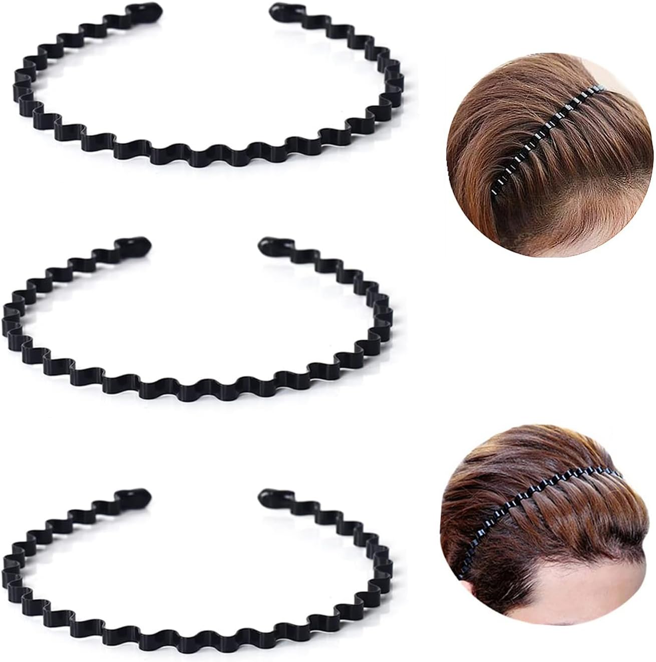 Metal Hair Bands for Men, Non-Slip Sports Fashion Headband, Mens Metal Hair Band, Hair Hoop for Outdoor Sports, Weddings, Daily Wear (3 Pieces)