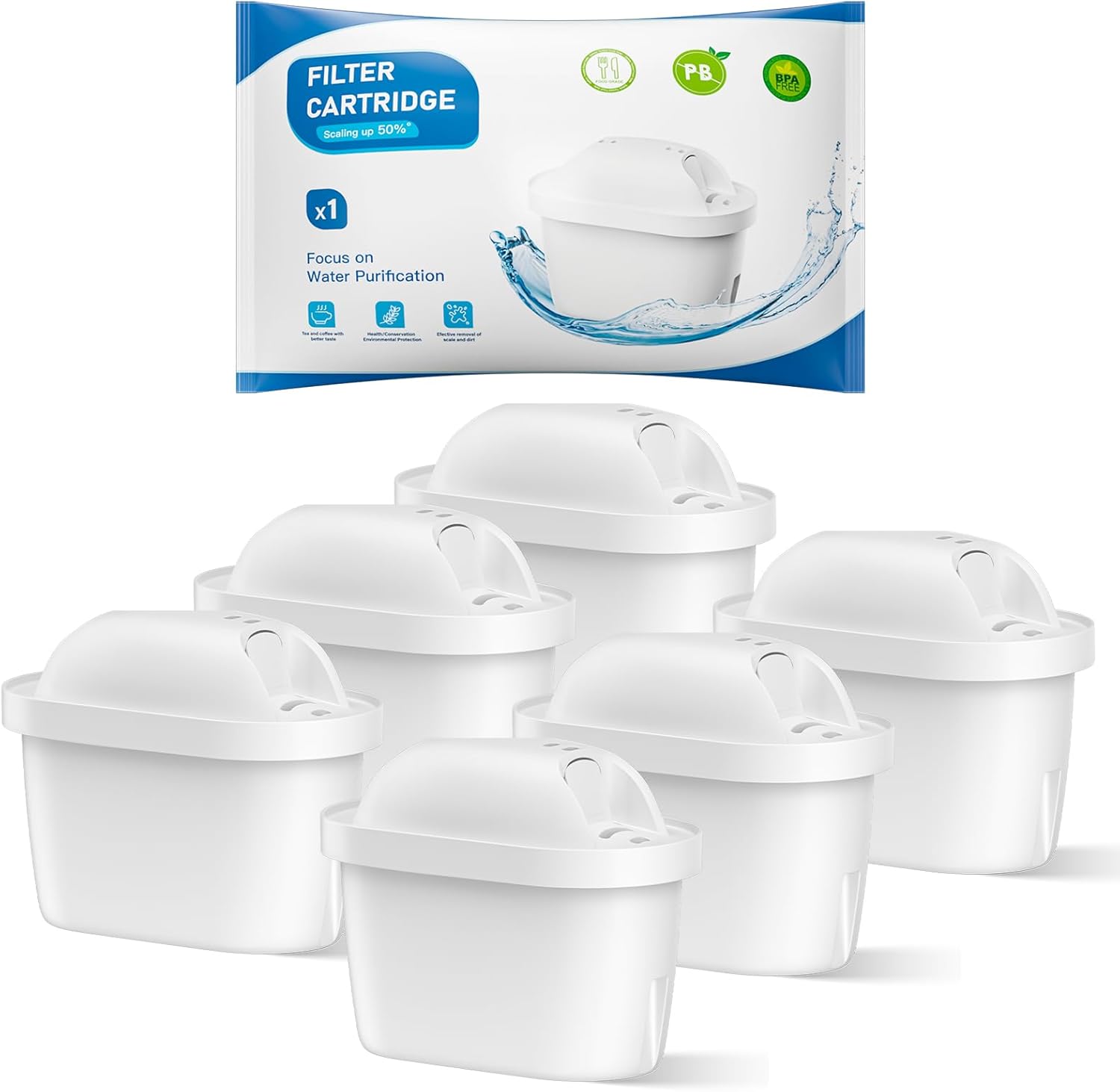 BREAUILL Water Filter Cartridges, Replacement for Brita Maxtra Pro All-in-1, Maxtra+ Plus, Water Filter Compatible with Brita Marella Jug Kettle, Reduce Impurities & Odor, Get Clean Water (6PCS)