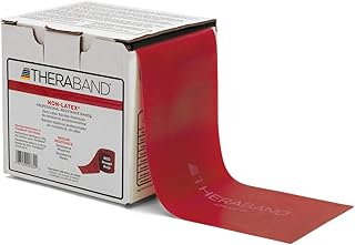 THERABAND Resistance Band 25 Yard Roll, Medium Red Non-Latex Professional Elastic Bands For Upper & Lower Body Exercise Workouts, Physical Therapy, Pilates, & Rehab, Dispenser Box, Level 3