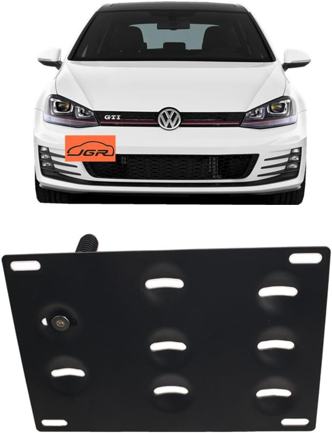 JGR Racing Car No Drill Tow Eye Front Bumper Tow Hole Hook License Plate Mount Bracket Holder Adapter Relocation Kit Compatible with 2015-up Volkswagen VW MK7 Golf GTI