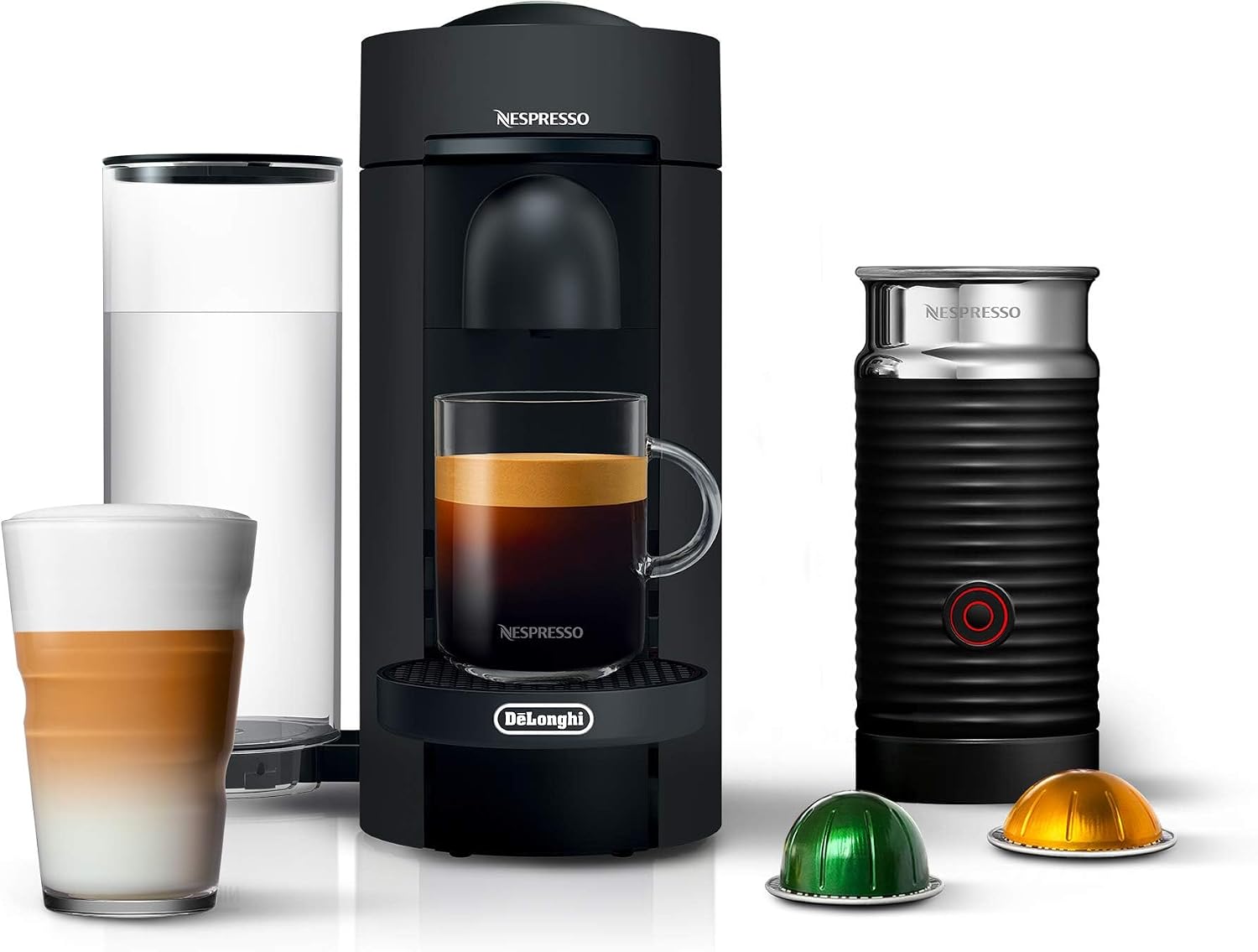 Nespresso Vertuo Plus Deluxe Coffee Machine with Milk Frother, Matte Black
