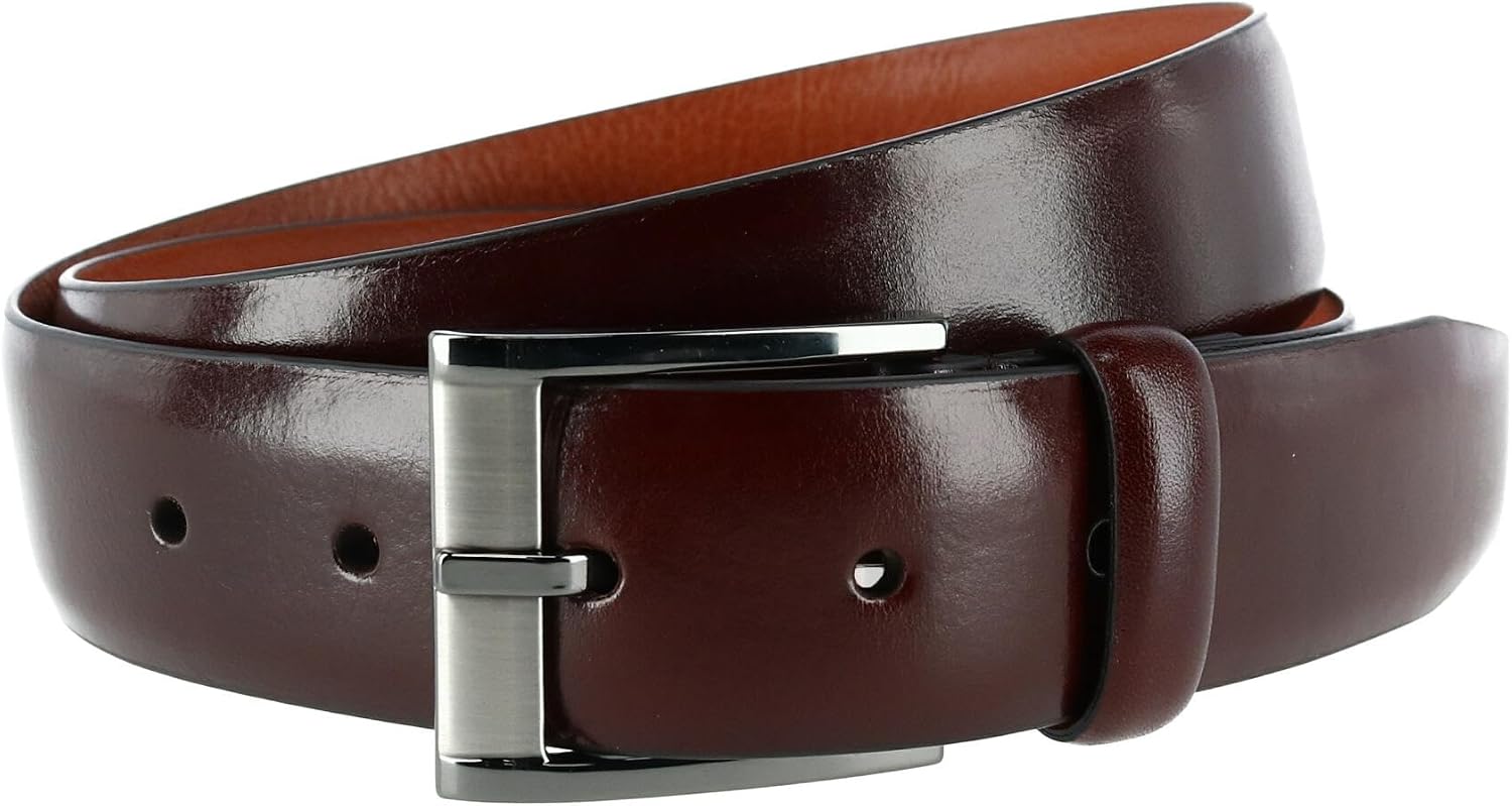 Trafalgar Men's Matteo 35mm Feather Edge Leather Dress Belt with Italian