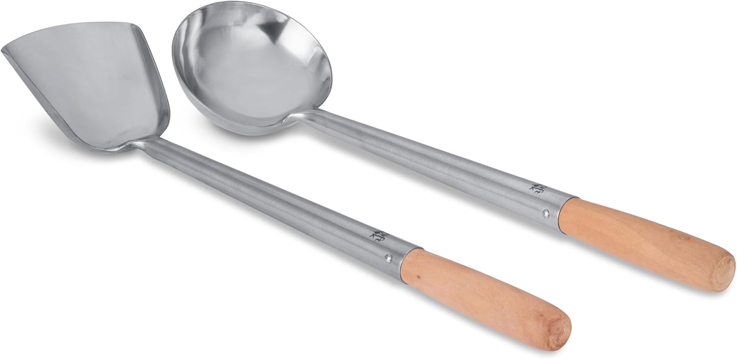 Craft Wok Ladle and Spatula Set with Wooden Handles for Asian Chinese Carbon Steel Woks Traditional / 732W325