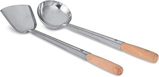 Craft Wok Ladle and Spatula Set with Wooden Handles for Asian Chinese Carbon Steel Woks Traditional / 732W325