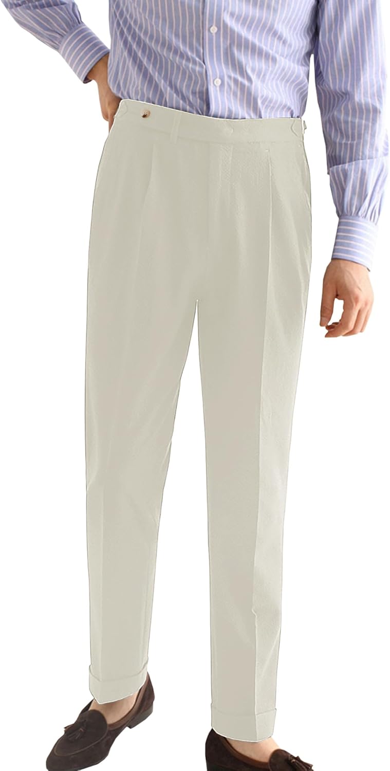 Solovedress Men's Seersucker Trousers Regular Fit Dress Pants Summer Lightweight Comfortable Trousers