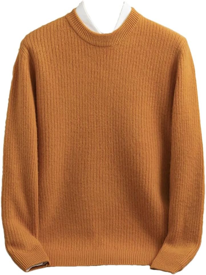 Men's Sweater Merino Wool Round Neck Thick Sweater Computer Textured Pullover