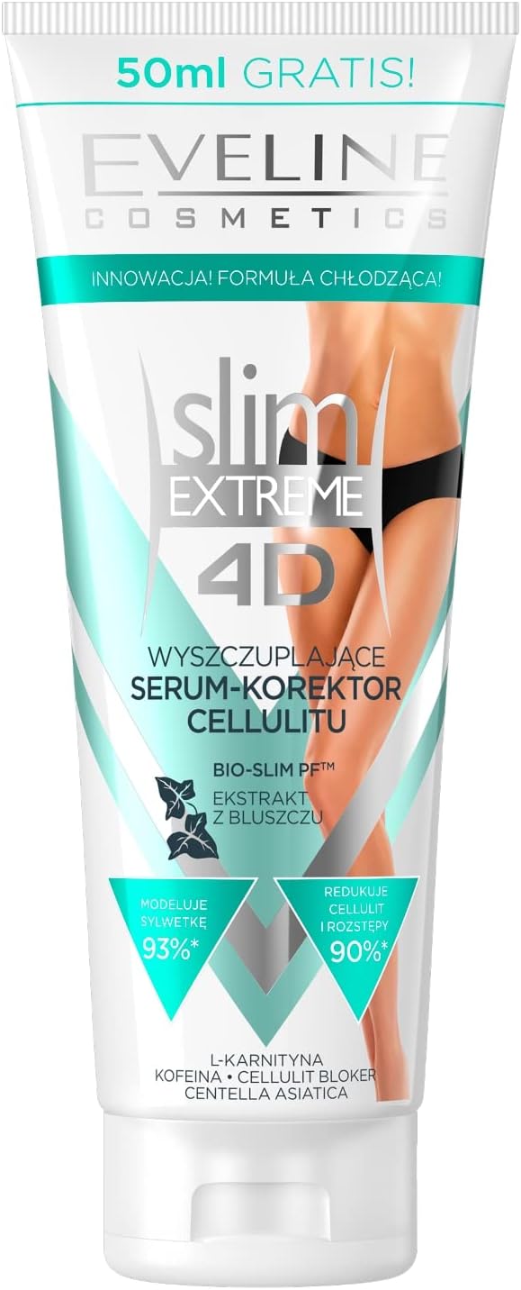 Eveline Cosmetics Slim Extreme 4D Slim Extreme 3D Slimming & Anti-Cellulite Serum - Body Sculpting Formula with Lipocell SLIM® & L-Carnitine, Infused with Caffeine, Collagen & Elastin - 250 ML