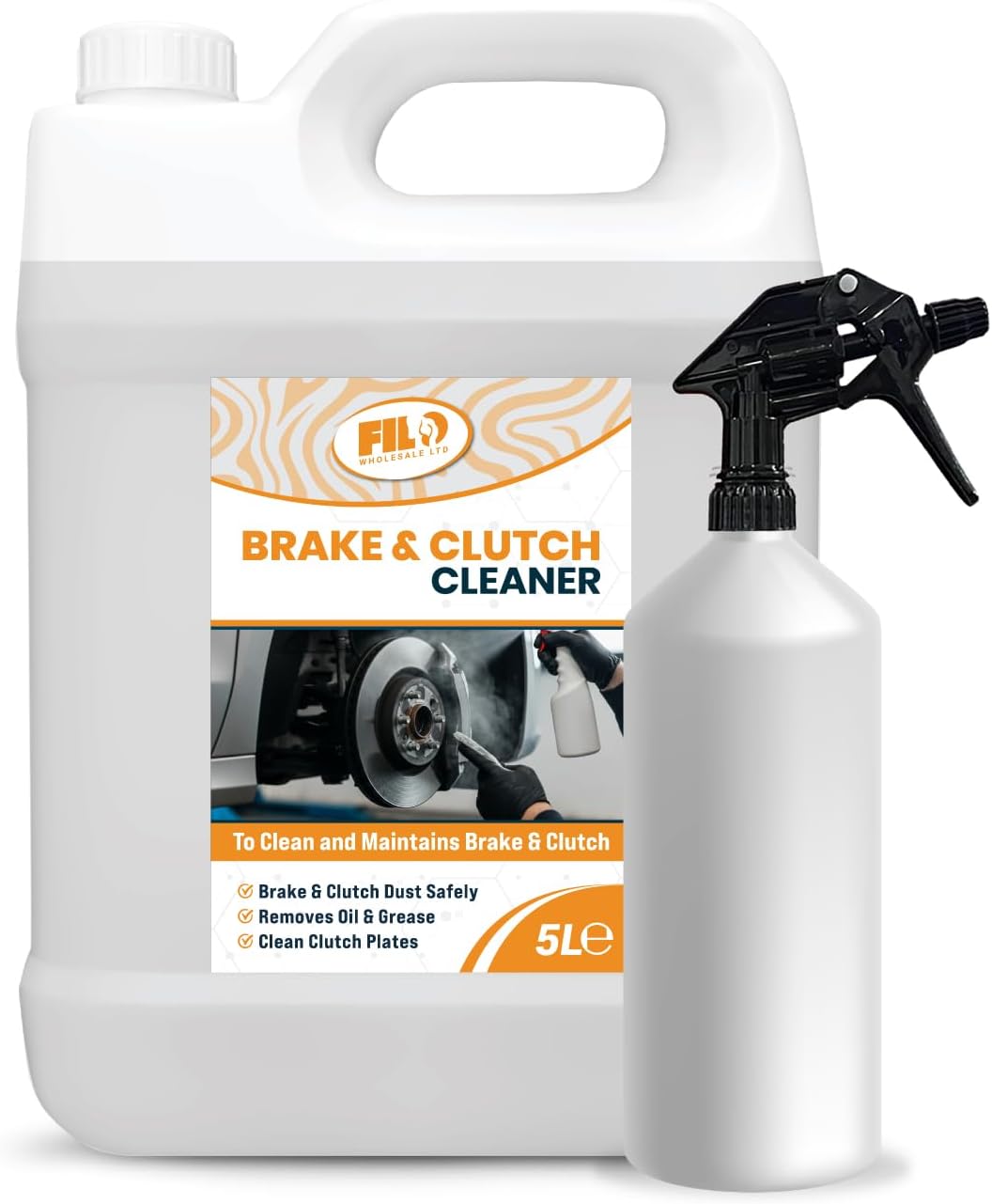 Filo Brake and Clutch Cleaner 5L with Brake Cleaner Spray Bottle 1L | Disc Brake Cleaner Removes Oil, Grease and Brake Dust | Improves Braking Efficiency | For Cars, Motorcycles & Bicycles