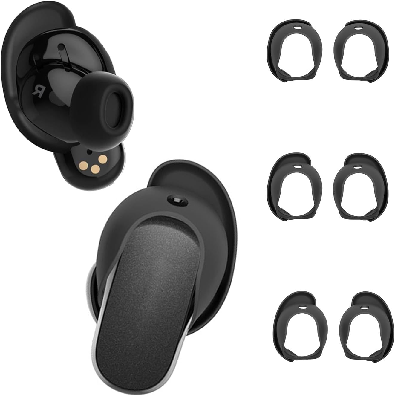 Aiivioll [3 Pairs] Ear Tips Covers for Bose QuietComfort Ultra Earbuds (2023), Anti-Slip Silicone Sports Wing Tips, Washable Eartips Accessories (Black, S/M/L)