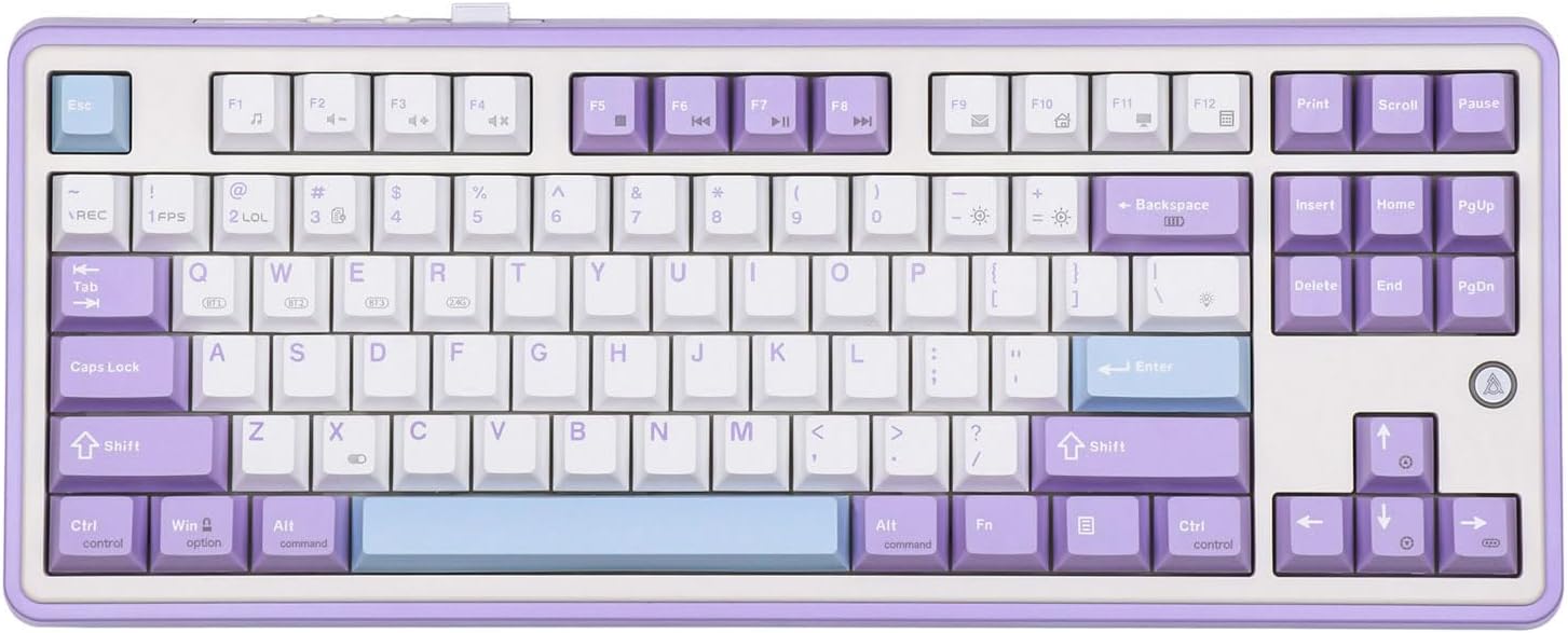 Ajazz AK870 Gasket-Mounted Wireless Gaming Keyboard, 87 Keys Compact TKL BT5.0/2.4GHz/USB-C Mechanical Keyboard, with 5-Layer Padding, Flex-Cut PCB for Win/Mac (Purple, Gift Switch)