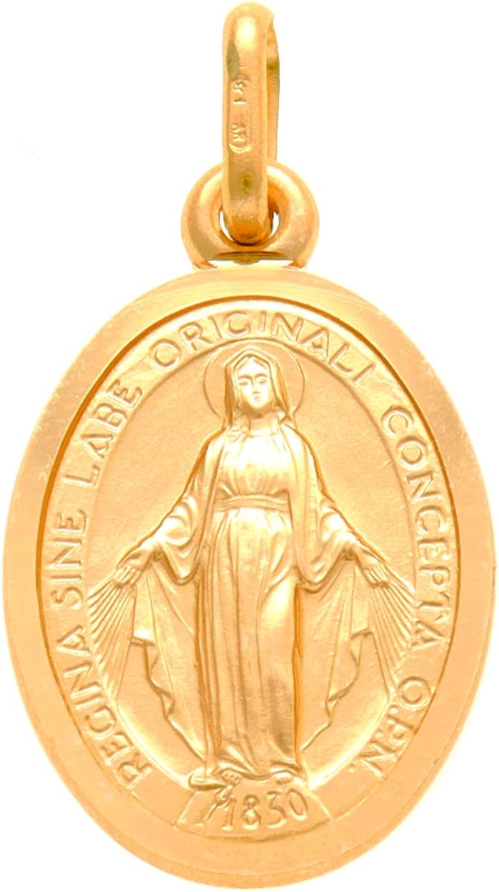 Alexander Castle Solid 9ct Gold Miraculous Medal Catholic Pendant - 16mm x 13mm Miraculous Medal PENDANT ONLY with Jewellery Gift Box - Matt Finish