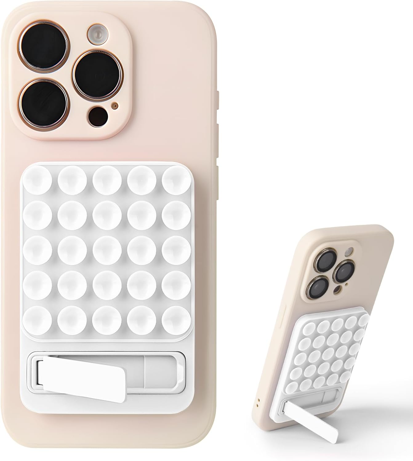 Silicone Suction Phone Case Adhesive Mount - 2 in 1 Silicone Sticky Phone Grip with Suction Cup and Bracket,Phone Accessory for iPhone and Android,Sticky Grip for Selfies,Videos,and Tiktok(White)