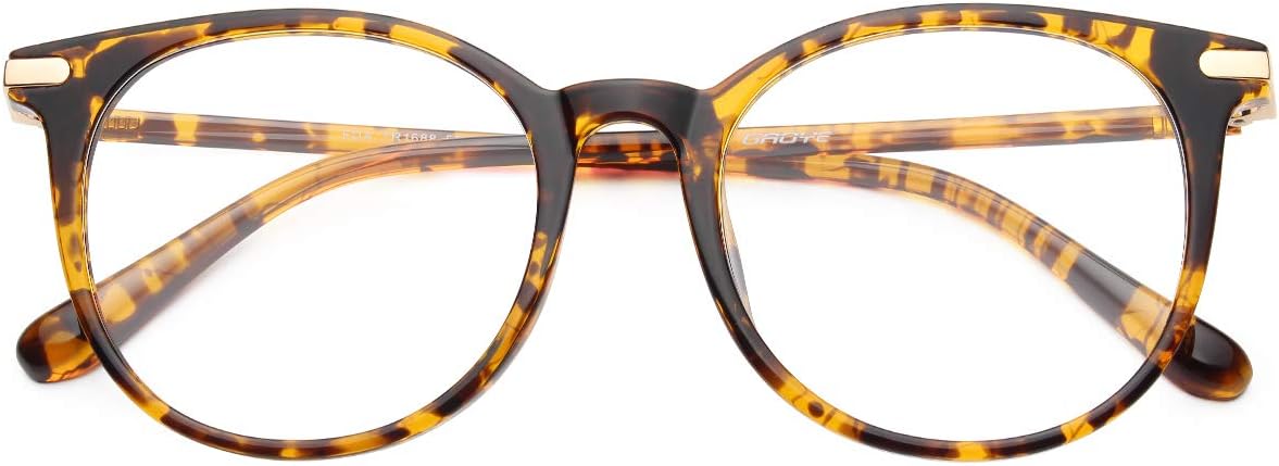 Gaoye Blue Light Blocking Glasses, Retro Round Eyewear Frame Anti Eyestrain Computer Glasses for Women Men (Tea Leopard/Transparent Lens)