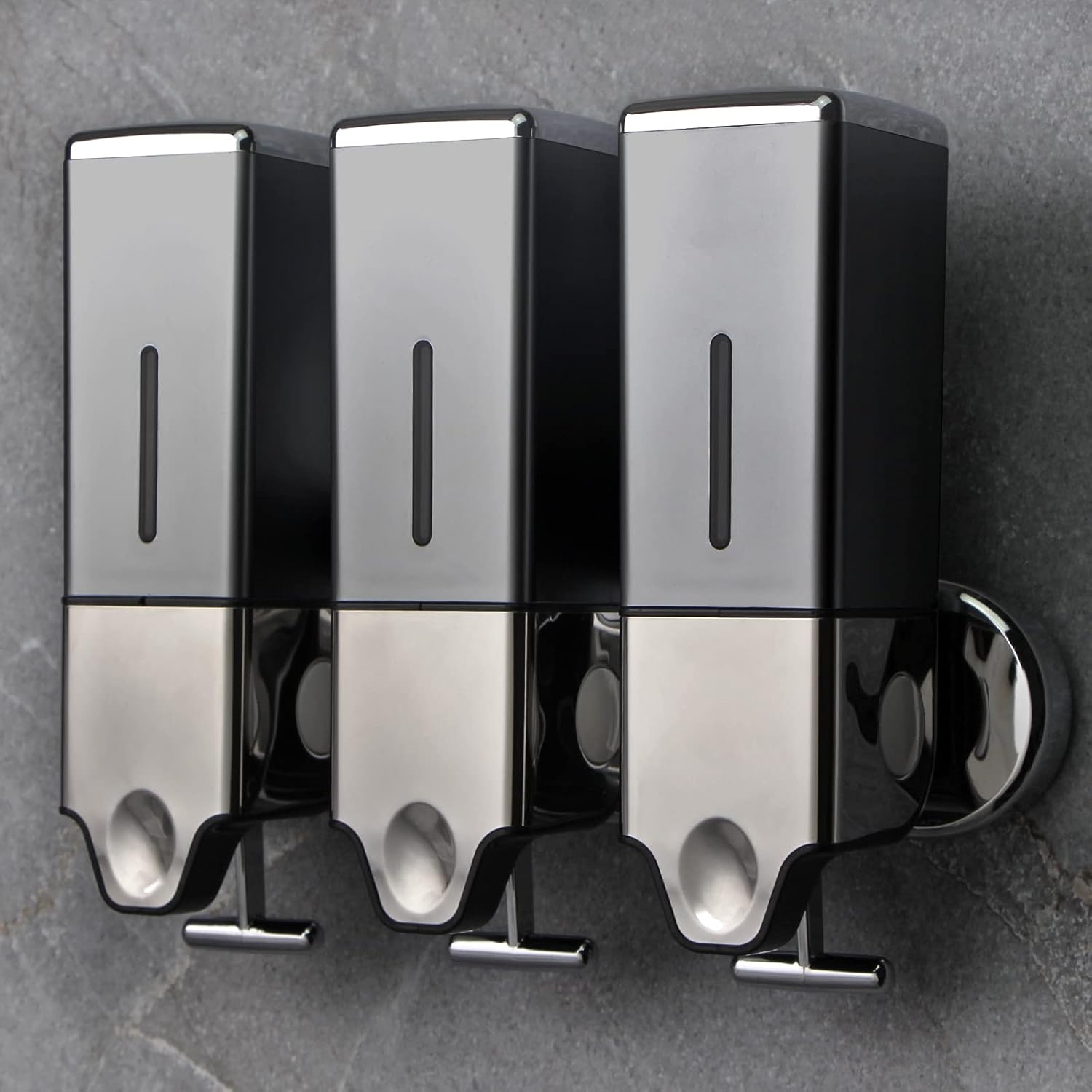 3 x 500ml per Cup Wall Mounted Manual Soap Dispenser for Home, Bath, Kitchen, Hotels, Restaurants. Shower and Lotion (Grey), Grey,transparent