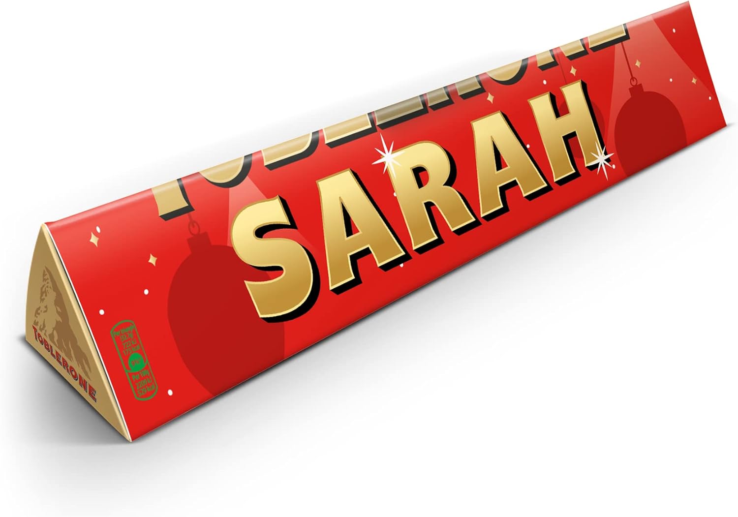 Personalised Toblerone bar - Personalise the Toblerone bar with the name of your choice, Milk chocolate with honey-almond nougat (200 Grams - Christmas)