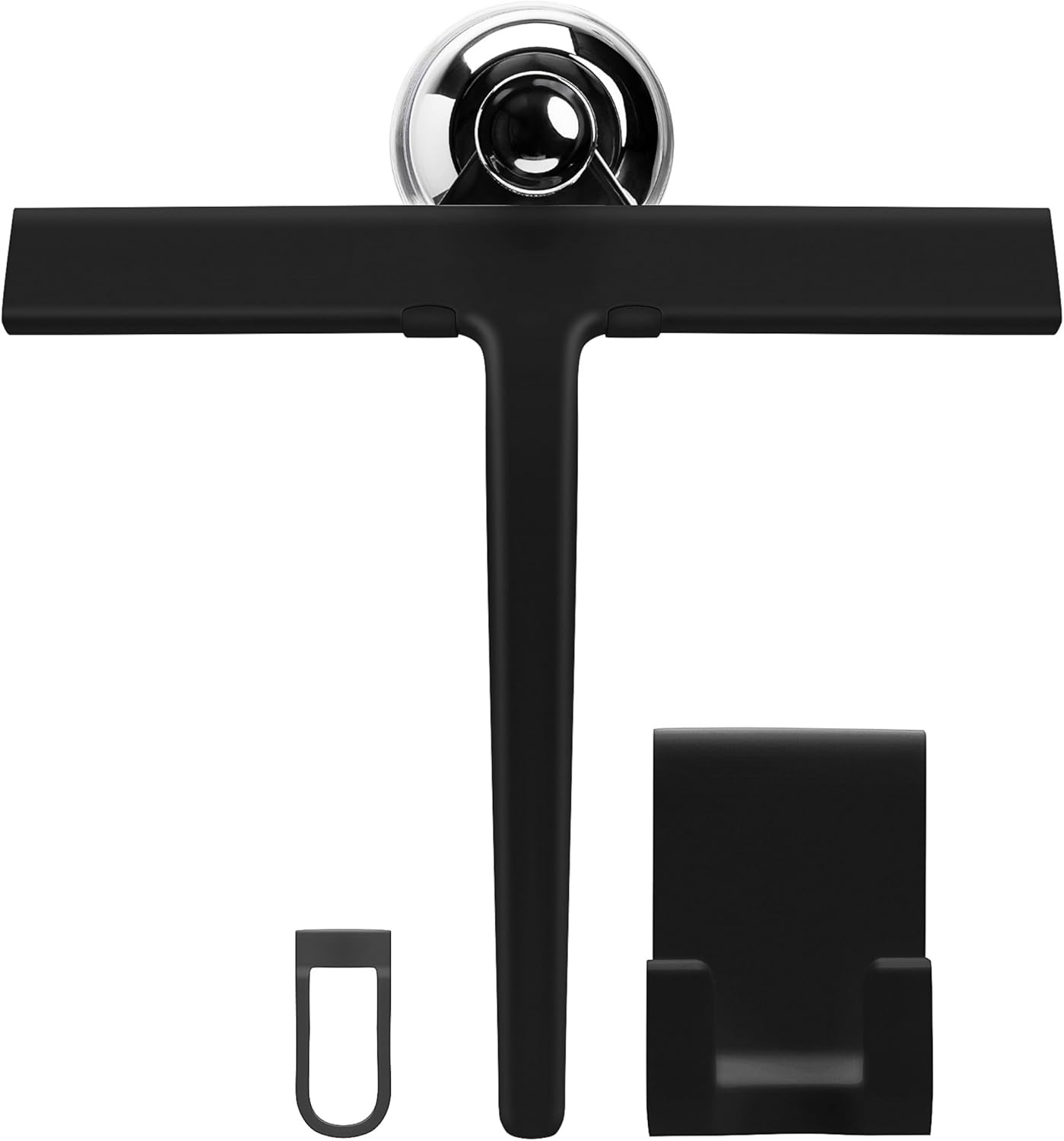 9 inch Squeegee Set with Over Wall Hanger, Suction Cup, and Hook, Glass Cleaning Squeegee for Shower Doors, Windows, Glass Doors, Bathrooms, Mirrors, Car Windshield - Matte Black