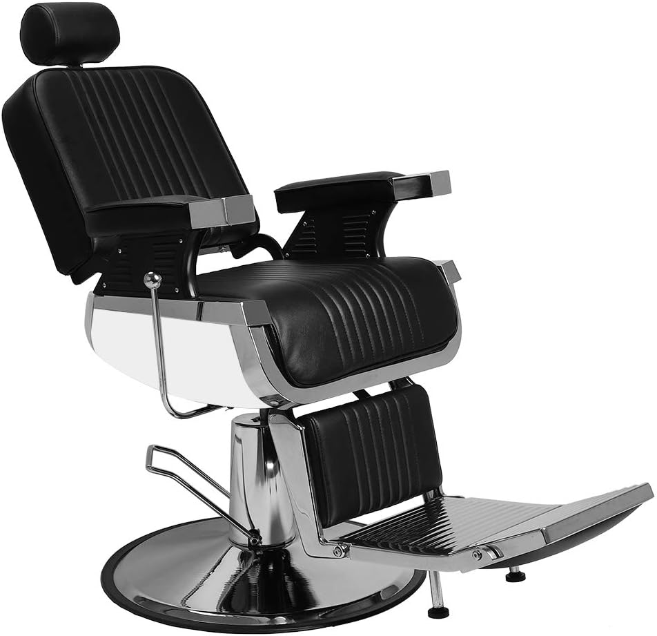 Winado Heavy Duty Reclining Barber Chair with Headrest & Supports up to 500lbs & 360 Degrees Rolling Swivel, Professional Vintage Salon Spa Chair for Hair Stylist, Black