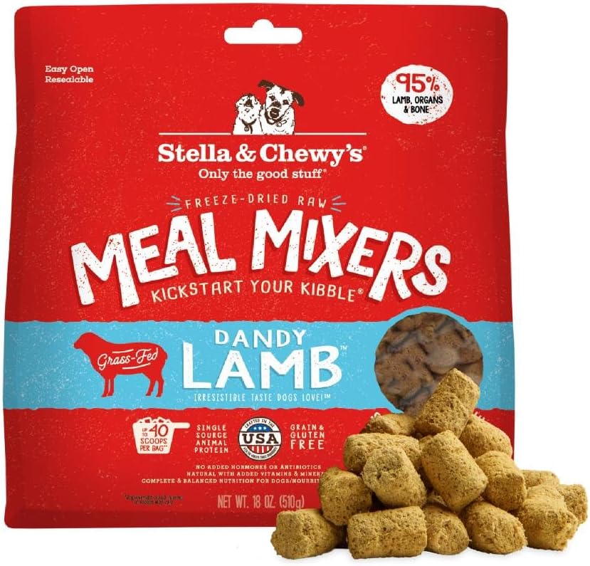 Stella & Chewy's Freeze-Dried Raw Lamb Meal Mixers- Dog Food Topper and Mixer - Made with 95% Grass-Fed Lamb, Organs & Bone - Perfect for Picky Eaters - Grain-Free - 18 oz